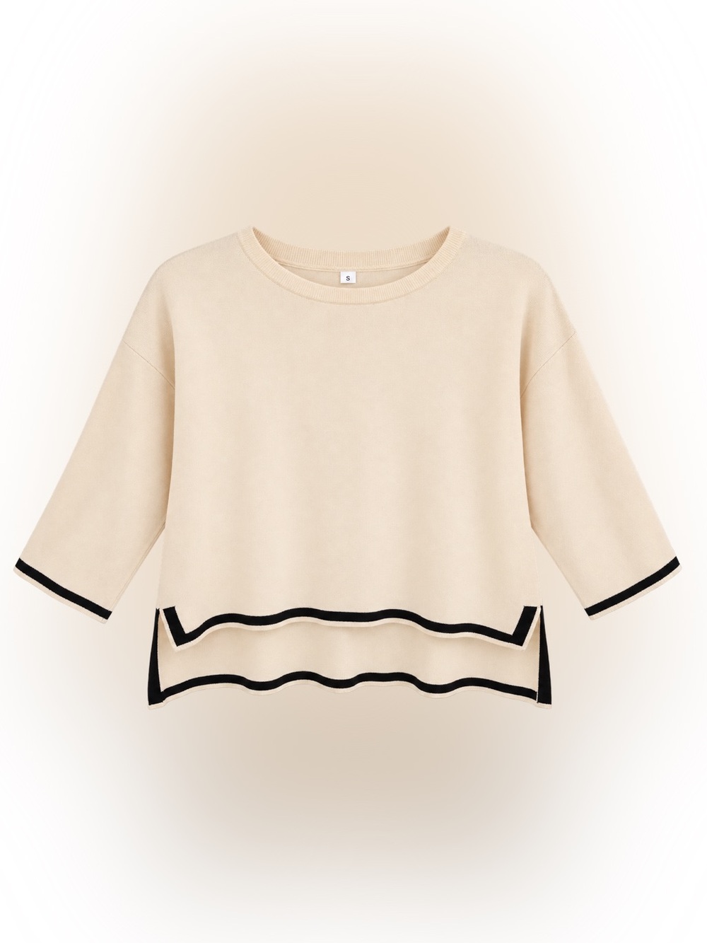 Unk Cream Crewneck Sweater with Black Scalloped Hem